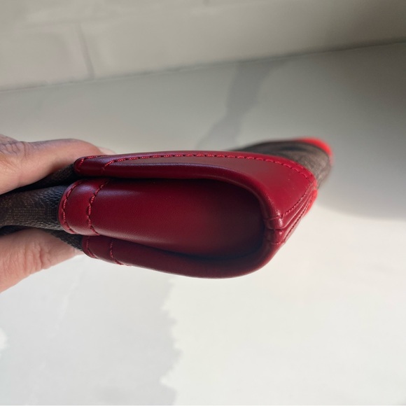 Michael Kors Nicole Large Brown Signature Logo and Merlot Leather Trim Crossbody - Picture 9 of 16